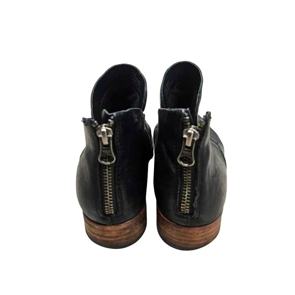 Kork-Ease Ankle Boots Womens 7.5 Black Leather Back Zip Cutout Block Heel Bootie